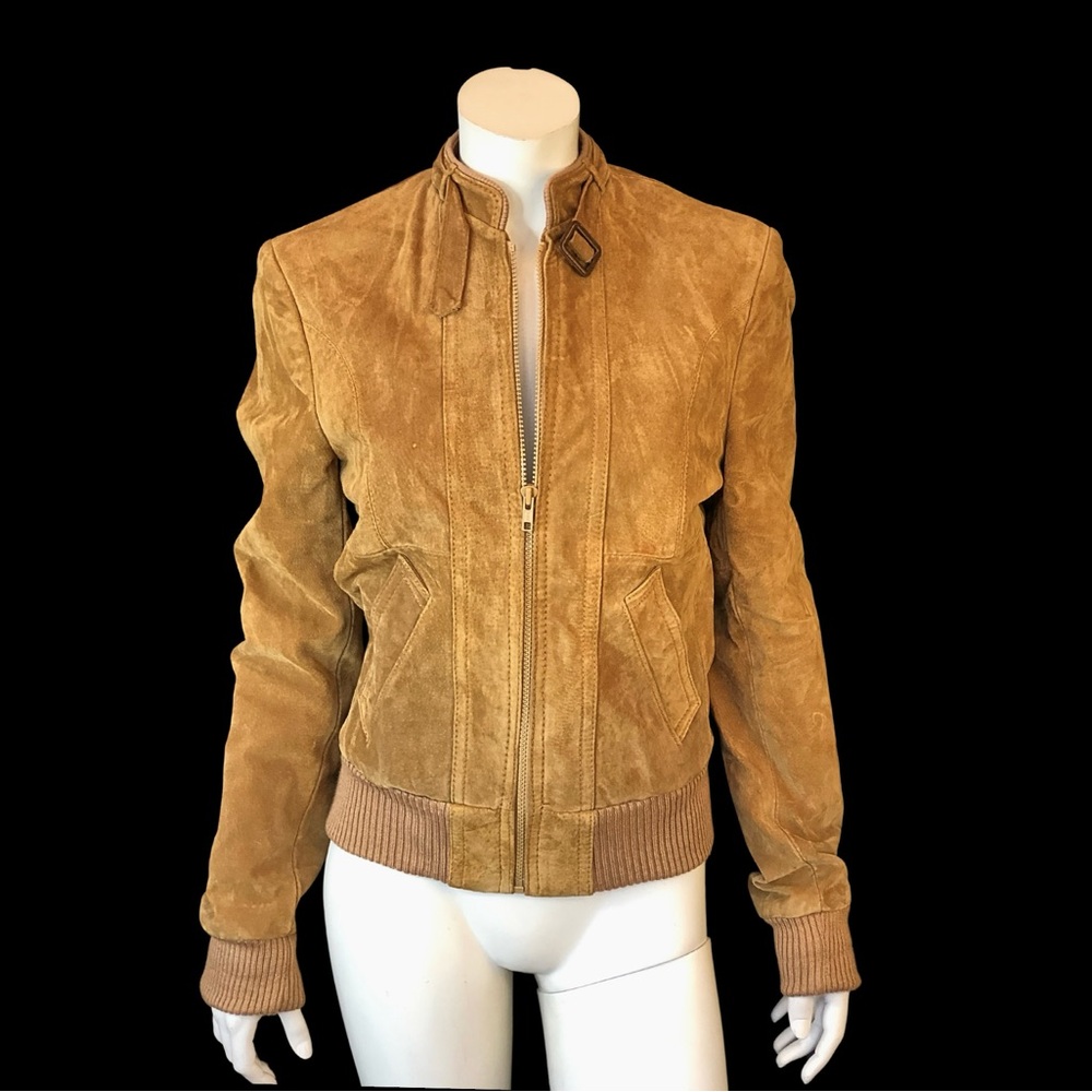 70s Tan Butterscotch SUEDE Mod MOTORCYCLE Jacket / Vintage Leather / 34 XS